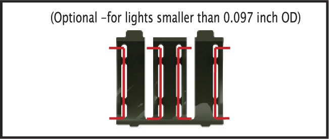 Illustration of sizing adapter showing locations to trim for lights smaller than 1-inch