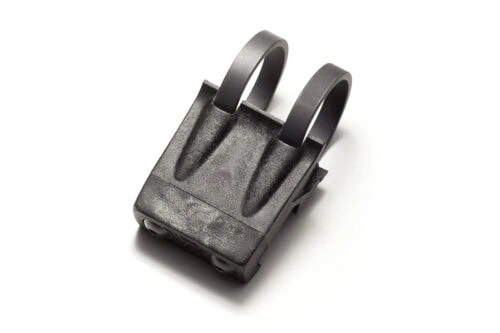 ZRX picatinny rail mount for 1 inch flashlight. Matte black on white background