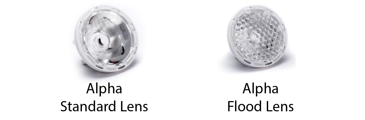 Picture of Alpha Lenses. Standard Lens and Crenellated Lens.