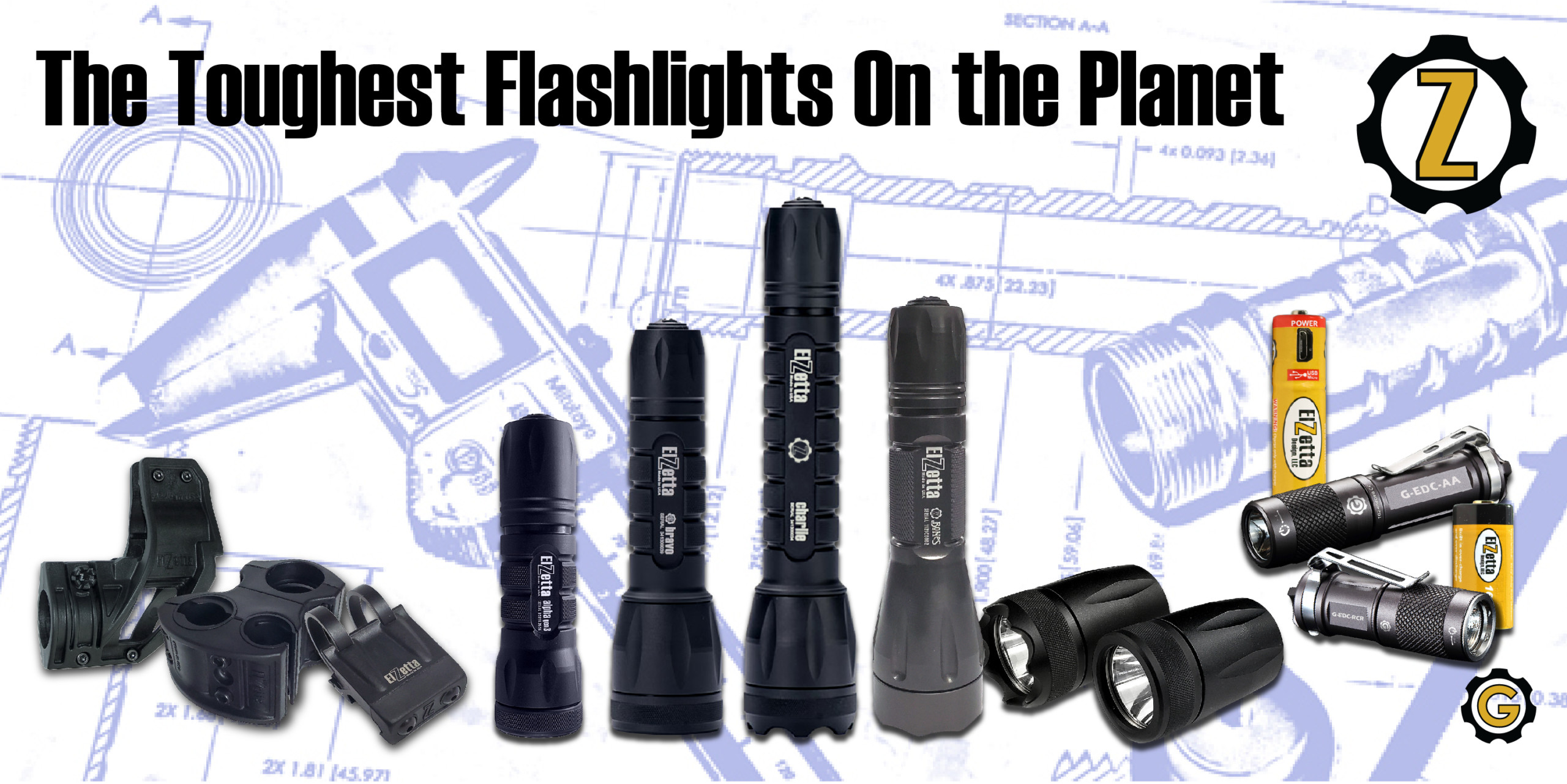 Elzetta Home Page Banner with Flashlights and Mounts