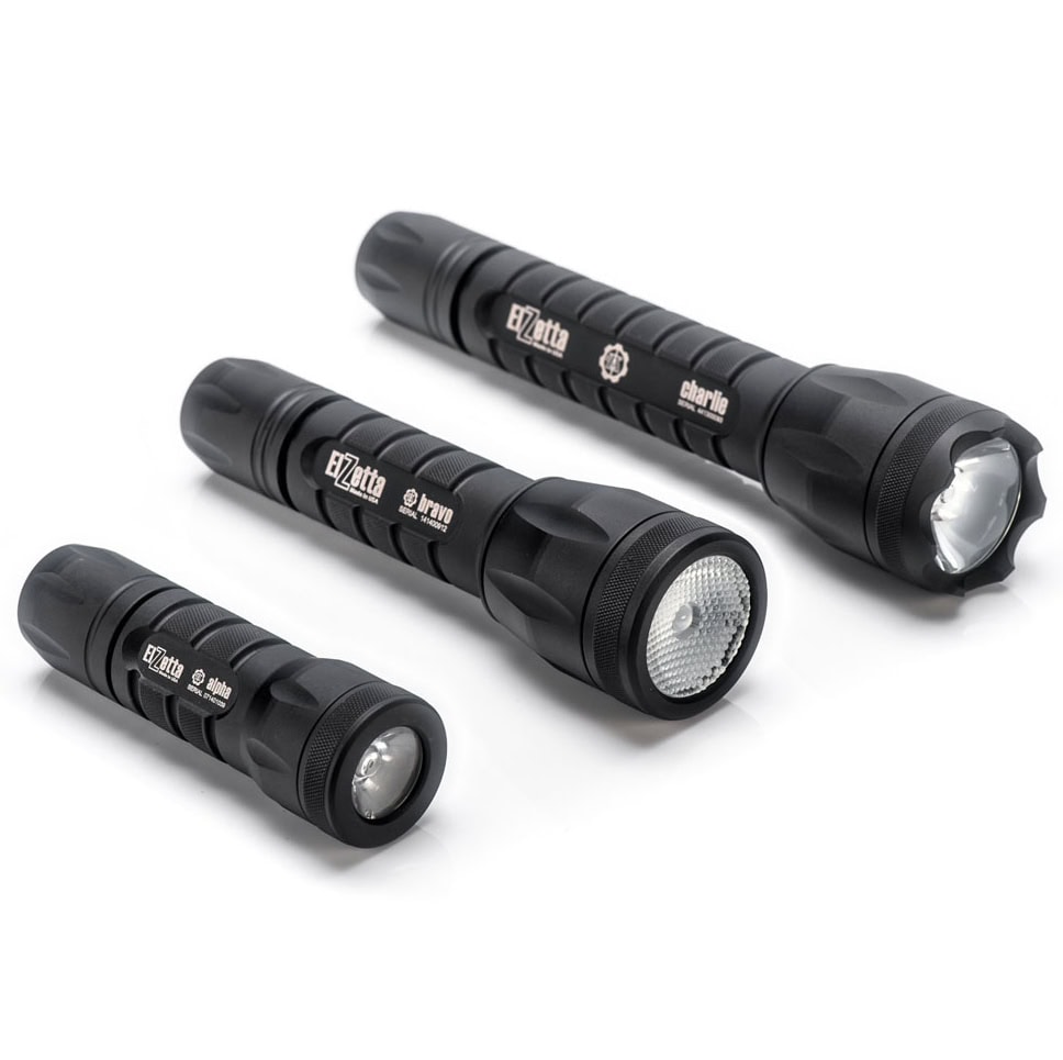 Elzetta Z-Line Flashlights Icon. Three flashlights laying in a row.