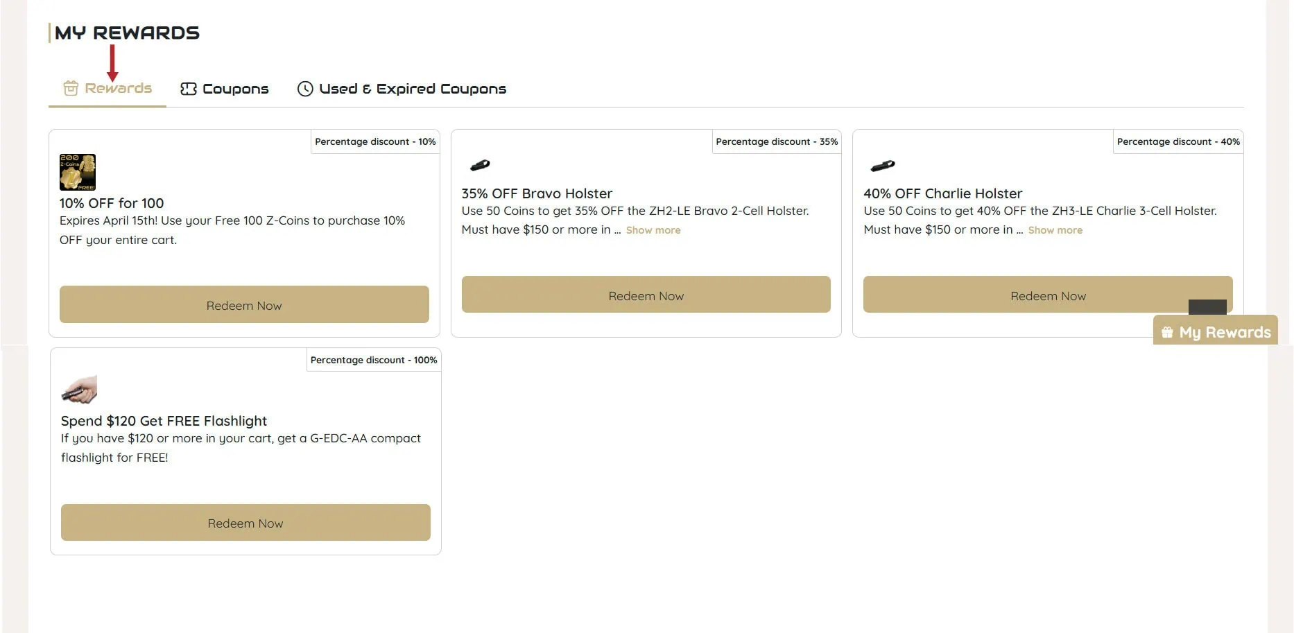 image illustrating the my rewards tab of the my rewards section