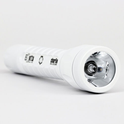 Elzetta Charlie 3-cell flashlight with Cerakote Stormtrooper White finish close up on white background