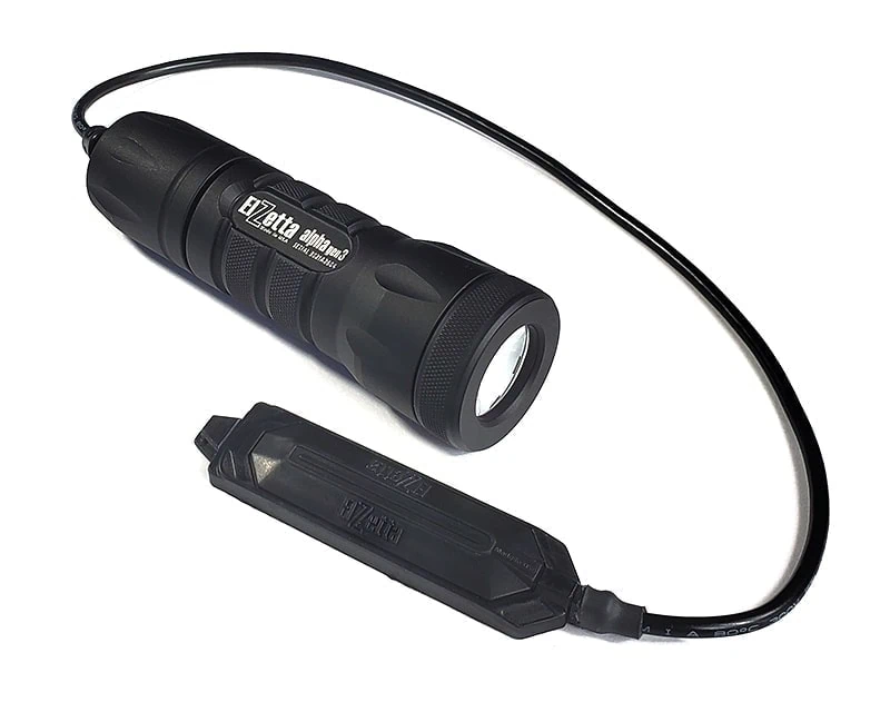 Elzetta Alpha Gen3 Model A116 Flashlight with Standard Bezel Ring, Standard Lens and 12-inch Tape Switch