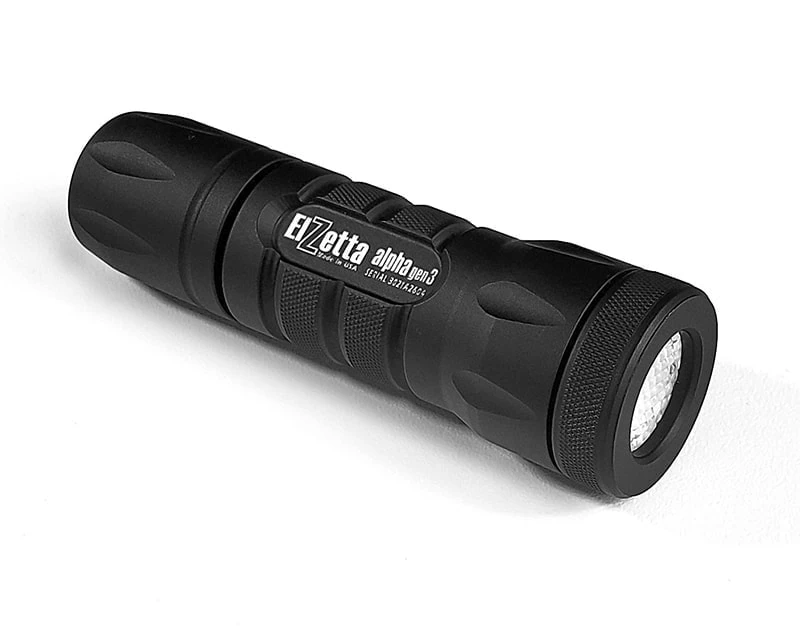 Elzetta Alpha Gen3 Model A121 Flashlight with Standard Bezel Ring, Flood Lens and Rotary Tailcap