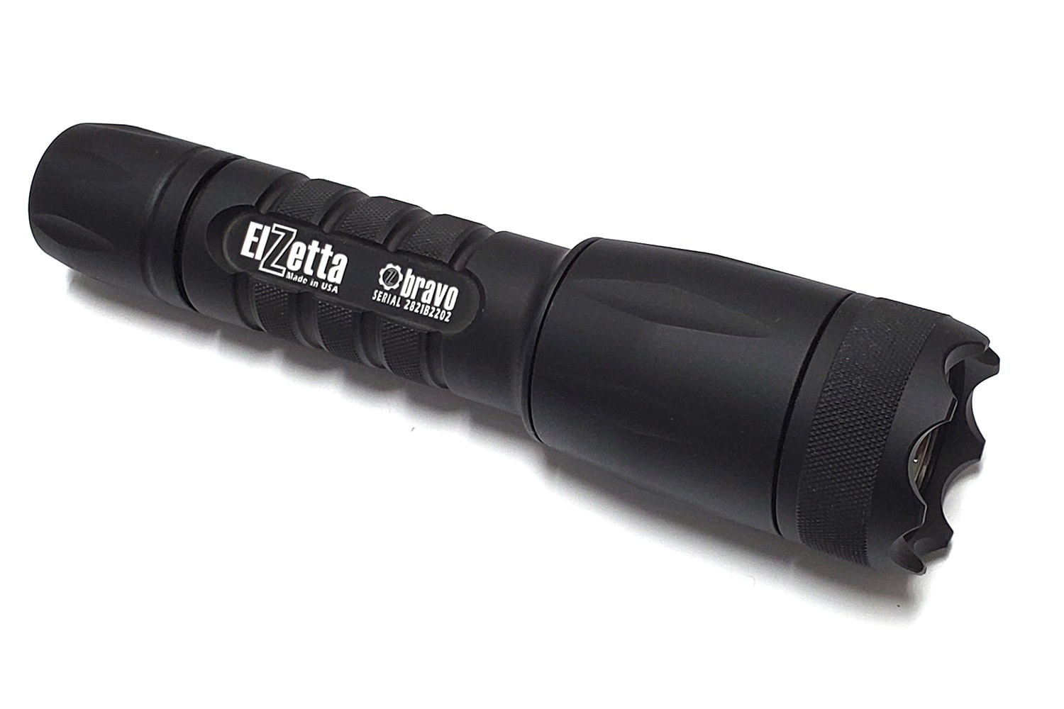 Elzetta Bravo High Candela 2-Cell Flashlight with Crenelated Bezel and Rotary Tailcap