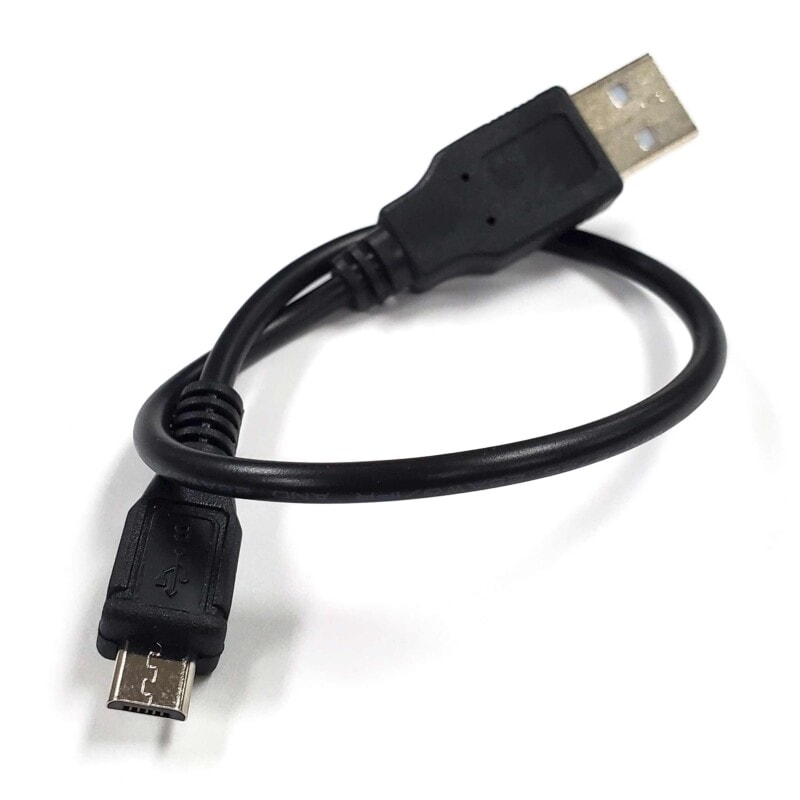USB to micro USB charging cable for charging Elzetta brand rechargeable batteries.