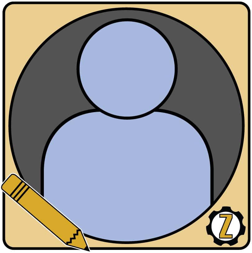 Elzetta FAQ Page Customer Accounts thumbnail. Graphic of blue person, pencil, Elzetta Z badge logo